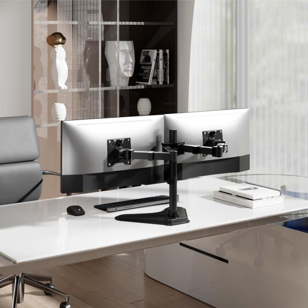 AISENS - Soporte de Mesa Con Peana Eco Giratorio e Inclinable para Monitor/TV 20kg (3 Pivotes, 2 Brazos) de 17"-35", Negro