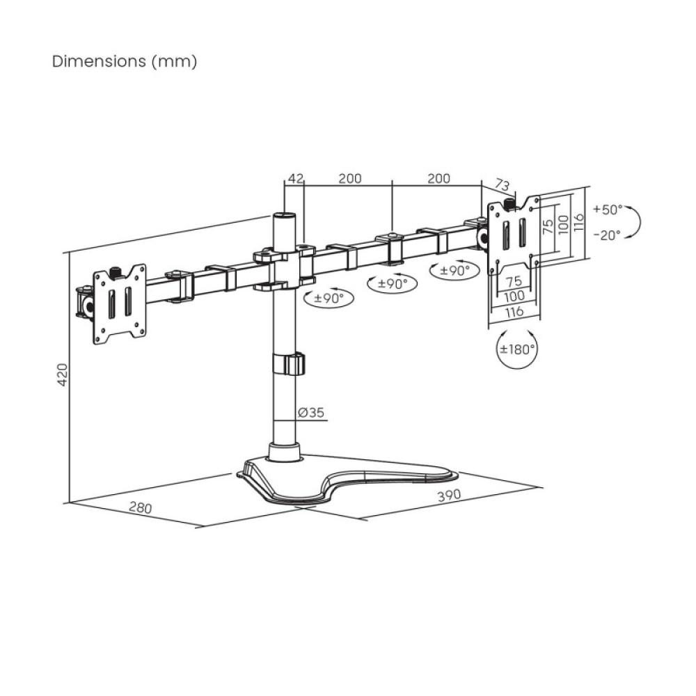 AISENS - Soporte de Mesa Con Peana Eco Giratorio e Inclinable para Monitor/TV 20kg (3 Pivotes, 2 Brazos) de 17"-35", Negro