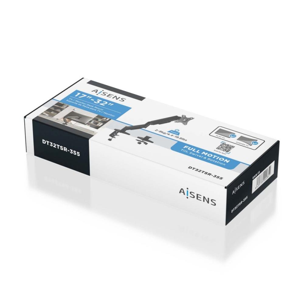 AISENS - Soporte de Mesa Eco Contrapeso Giratorio e Inclinable para Monitor/TV 9KG (3 Pivotes, 1 Brazo) de 17"-32", Negro