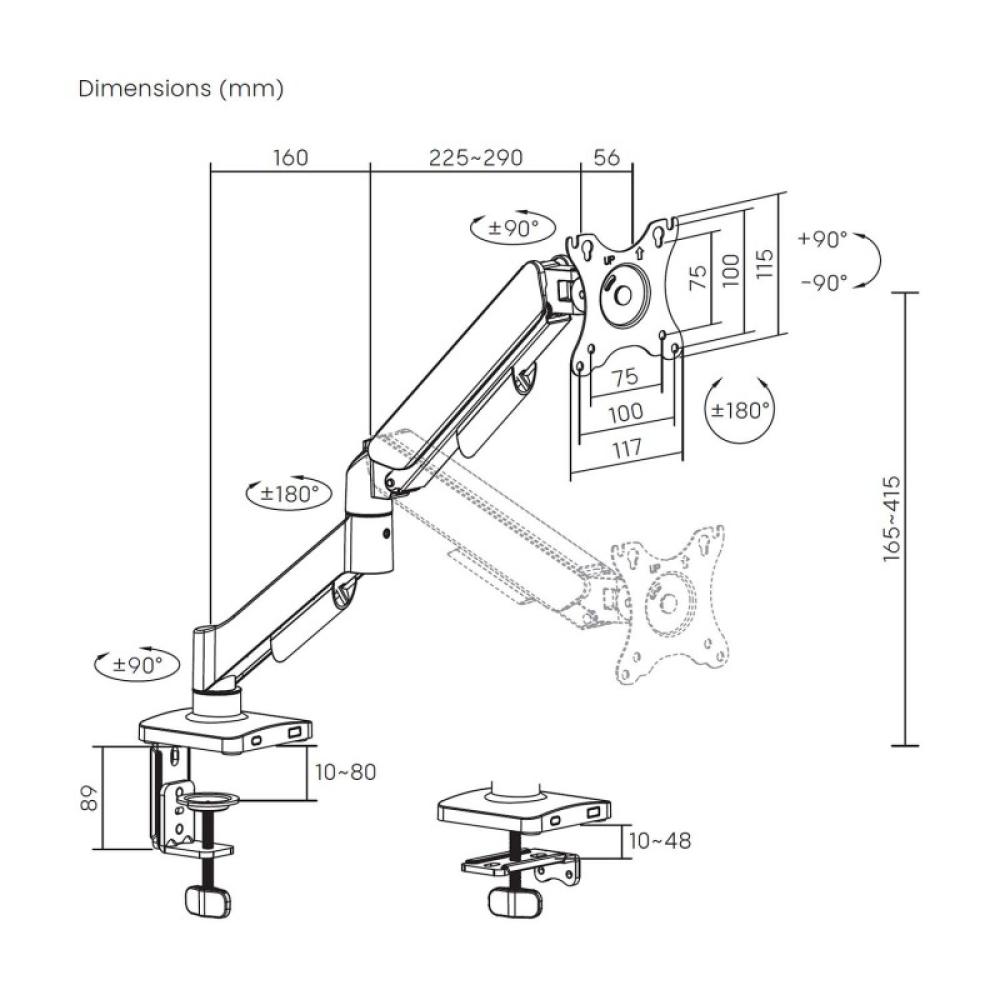 AISENS - Soporte de Mesa Eco Contrapeso Giratorio e Inclinable para Monitor/TV 9KG (3 Pivotes, 1 Brazo) de 17"-32", Negro