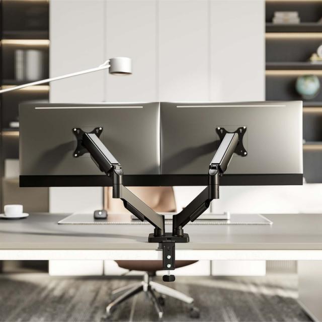 AISENS - Soporte de Mesa Eco Contrapeso Giratorio e Inclinable para Monitor/TV 9KG (3 Pivotes, 2 Brazos) de 17"-32", Negro