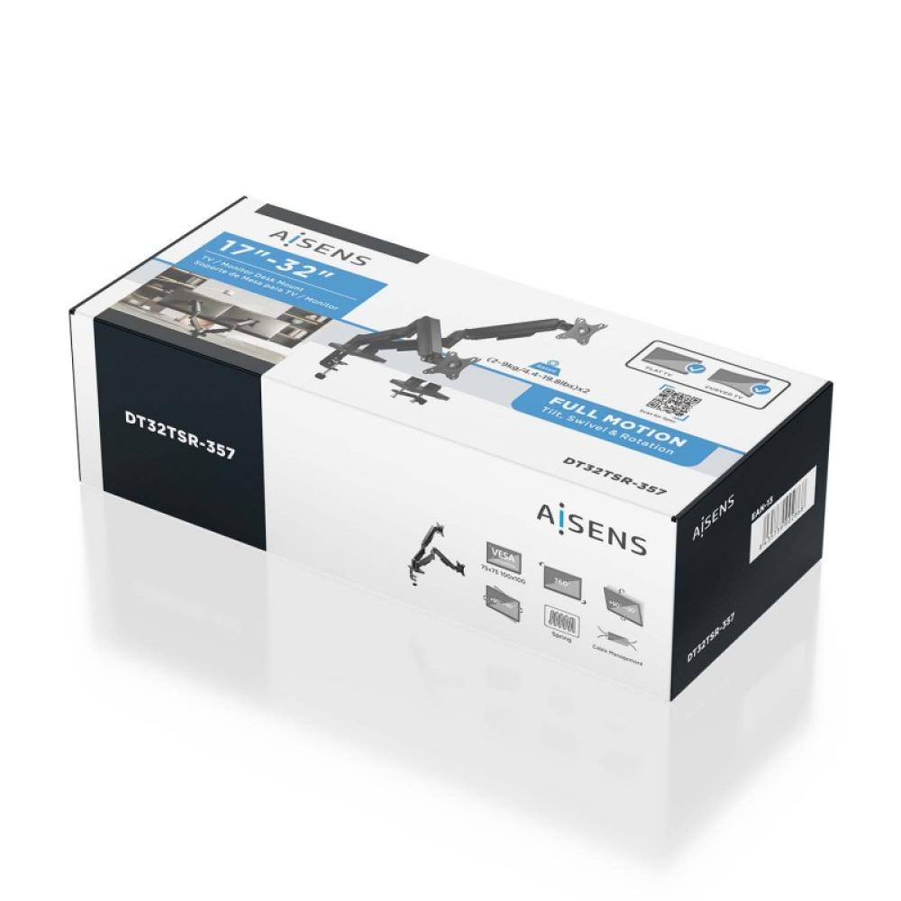 AISENS - Soporte de Mesa Eco Contrapeso Giratorio e Inclinable para Monitor/TV 9KG (3 Pivotes, 2 Brazos) de 17"-32", Negro