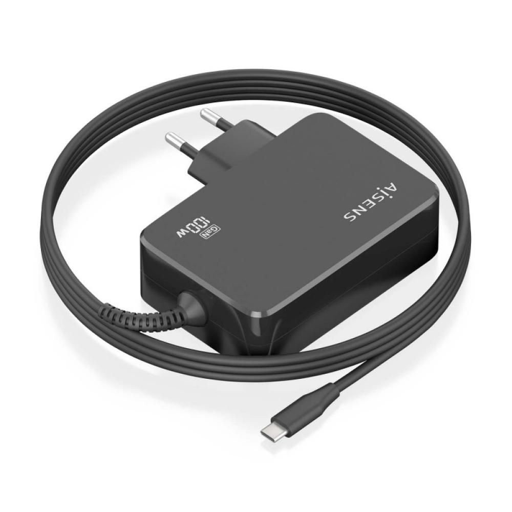 AISENS - Cargador GaN 100W PD3.0 1xUSB-C 1.8m, Negro