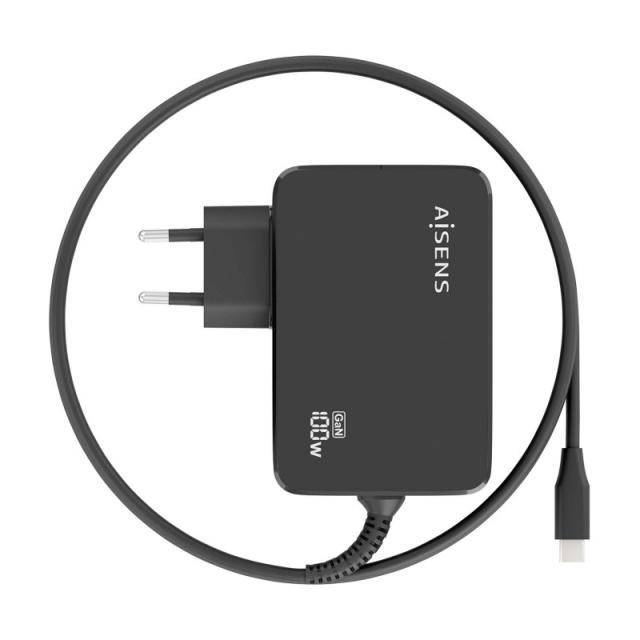 AISENS - Cargador GaN 100W PD3.0 1xUSB-C 1.8m, Negro
