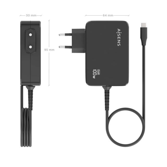 AISENS - Cargador GaN 100W PD3.0 1xUSB-C 1.8m, Negro