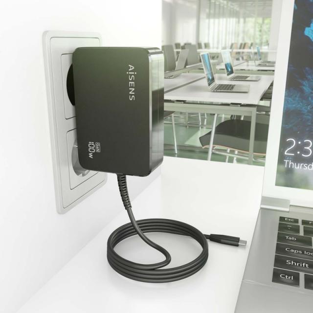 AISENS - Cargador GaN 100W PD3.0 1xUSB-C 1.8m, Negro