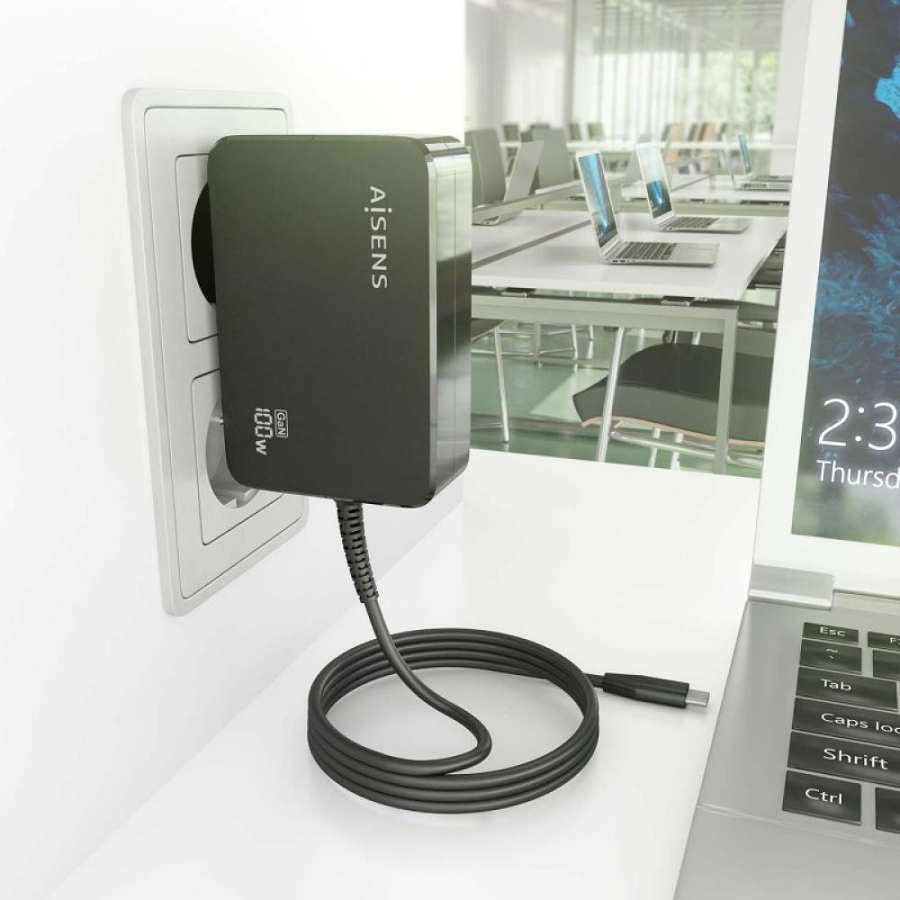 AISENS - Cargador GaN 100W PD3.0 1xUSB-C 1.8m, Negro
