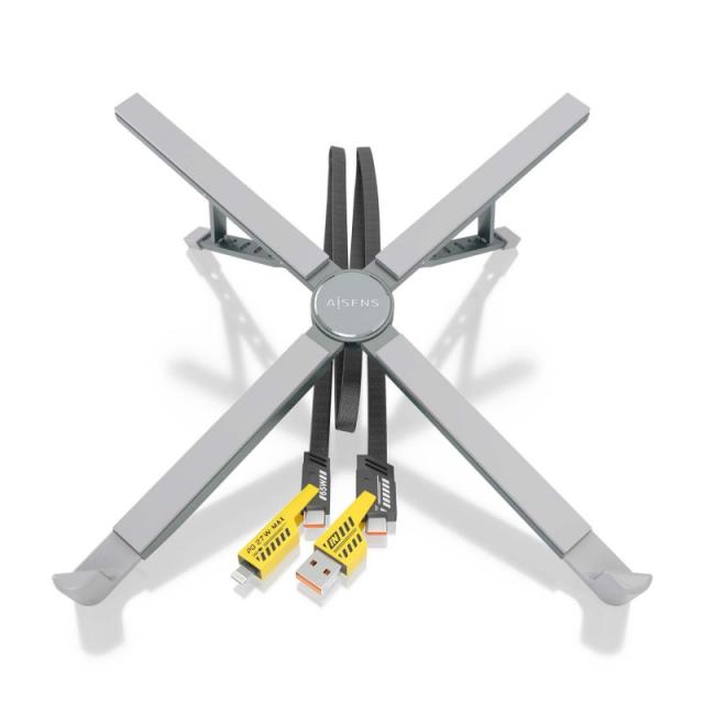 AISENS - Soporte de Sobremesa Ajustable Para Portail / Tablet Con USB-C Docking 4 en 1, Gris