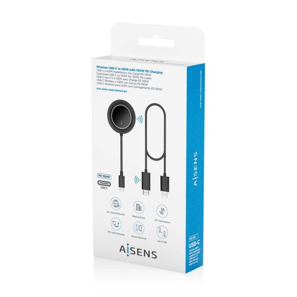 AISENS - USB-C A HDMI Inalambrico 1080P 30m + USB-C PD 100W, Negro
