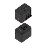 AISENS - Adaptador Enchufe Universal Para Viaje EU/USA/UK/AU Con Cargador USB GaN, 2xUSB-A QC3.0, 2xUSB-C PD3.0 25W, Negro