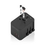 AISENS - Adaptador Enchufe Universal Para Viaje EU/USA/UK/AU Con Cargador USB GaN, 2xUSB-A QC3.0, 2xUSB-C PD3.0 25W, Negro