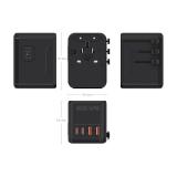 AISENS - Adaptador Enchufe Universal Para Viaje EU/USA/UK/AU Con Cargador USB GaN, 2xUSB-A QC3.0, 2xUSB-C PD3.0 25W, Negro