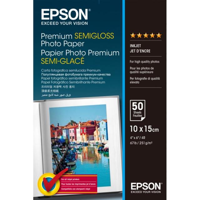 Epson - Premium Semi-Gloss Photo Paper - 10x15cm - 50 hojas