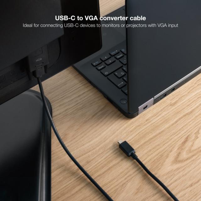 Nanocable - Cable Conversor USB-C/M a VGA/M, 1.8 m, Negro
