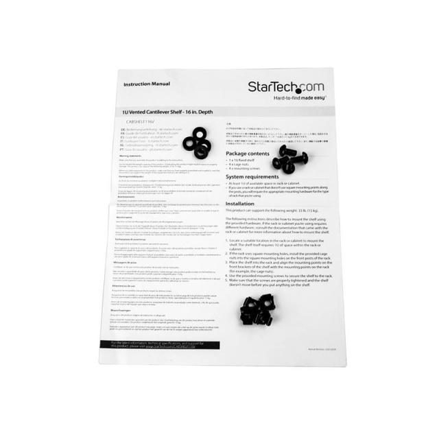 StarTech.com - Bandeja Estante Ventilado de 1U para Armario Rack de Servidores de 19 Pulgadas - de 16 Pulgadas de Profundidad -