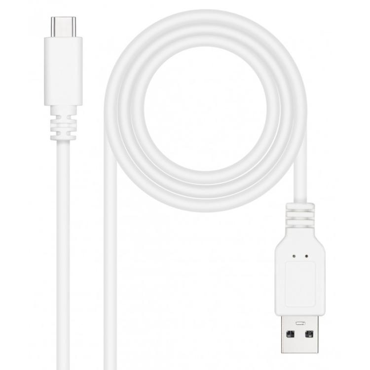 Nanocable - Cable USB 2.0 3A, tipo USB-C/M-A/M, Blanco, 1 m