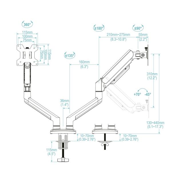 TooQ - DB1434TNR-B soporte para monitor 86,4 cm (34") Escritorio Negro