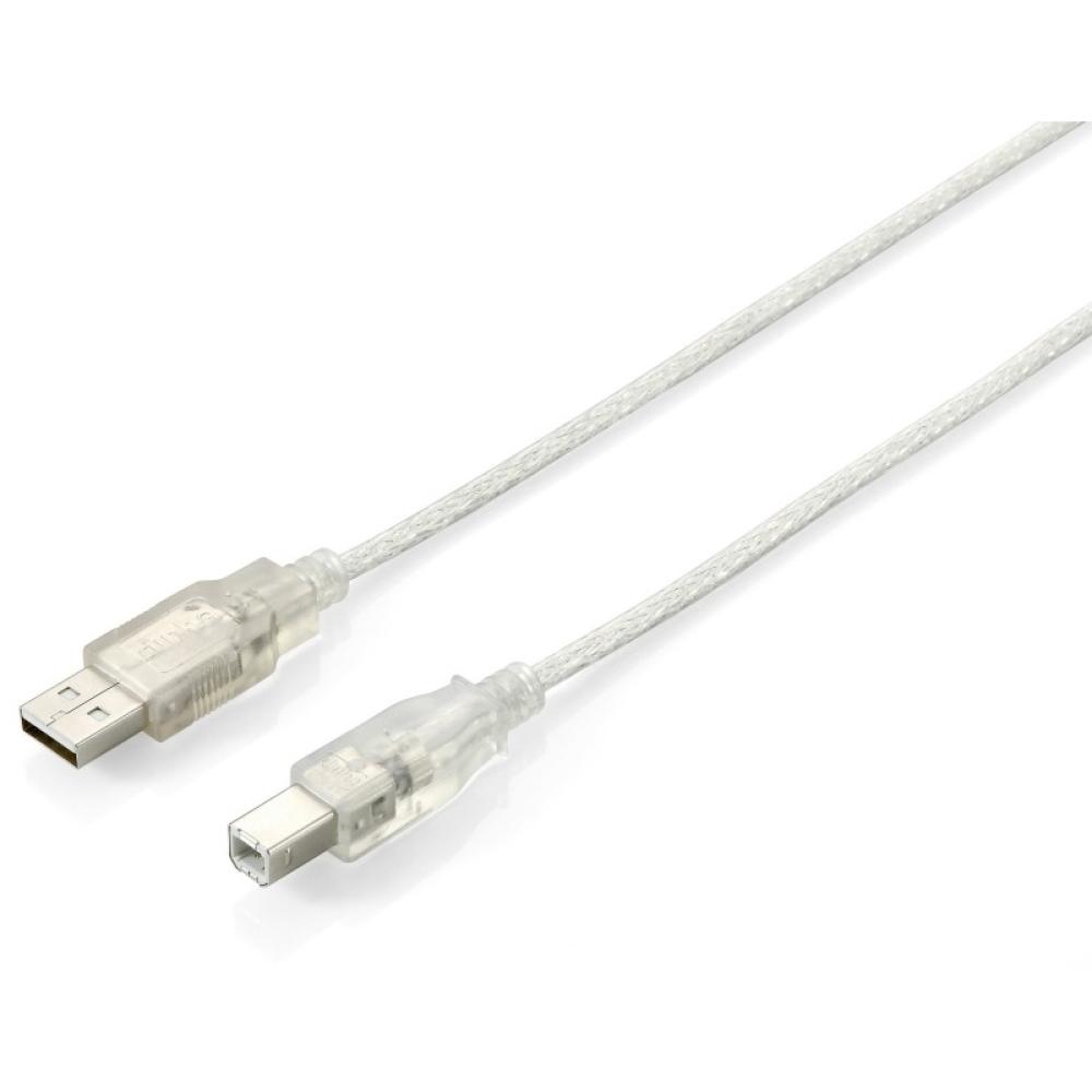 Equip - 128652 Cable USB 2.0 de tipo A macho a tipo B macho, 5,0 m, plateado transparente