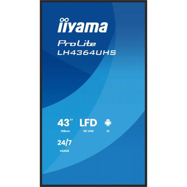 iiyama - LH4364UHS-B1AG pantalla de señalización Pantalla plana para señalización digital 109,2 cm (43") LED Wifi 500 cd / m² 4K