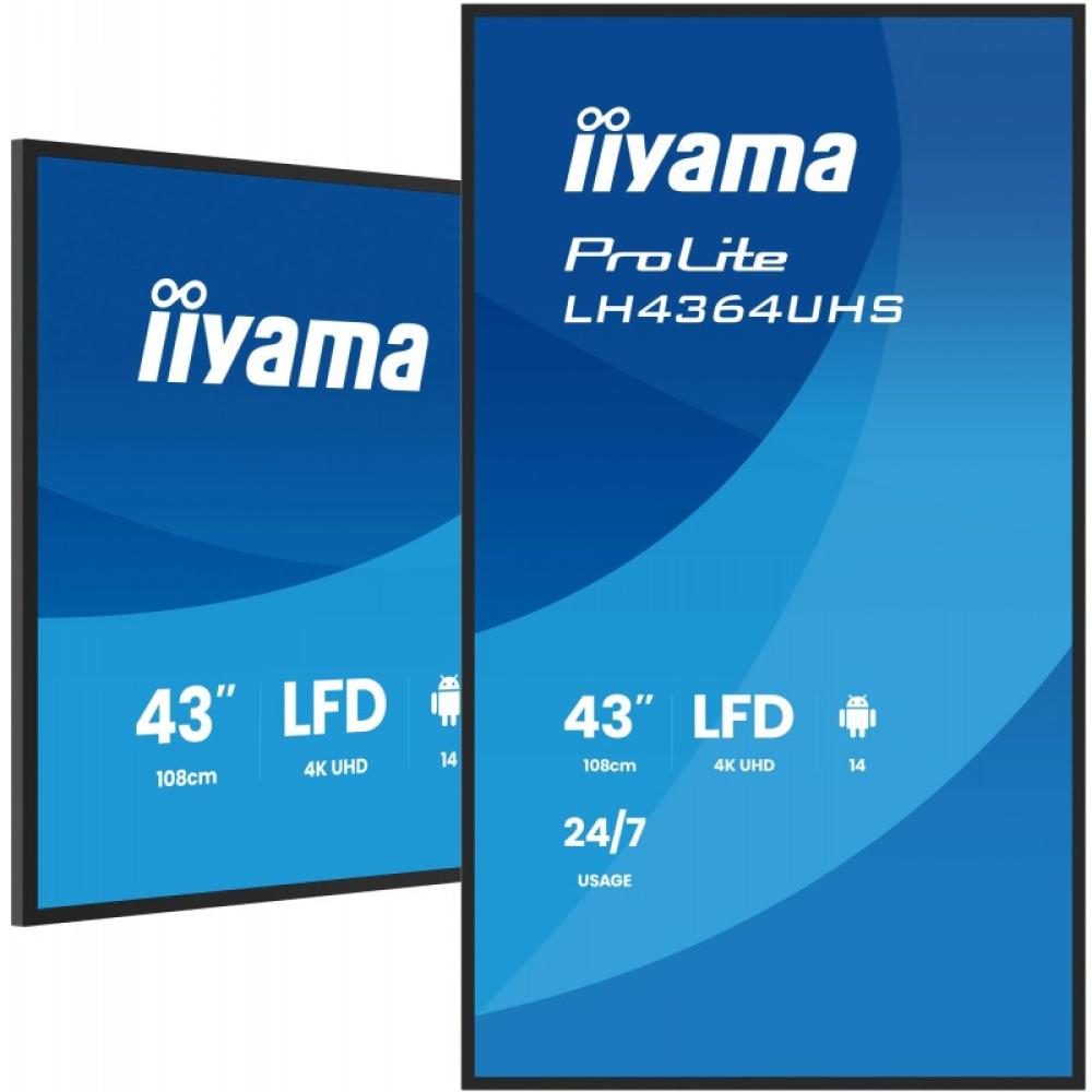 iiyama - LH4364UHS-B1AG pantalla de señalización Pantalla plana para señalización digital 109,2 cm (43") LED Wifi 500 cd / m² 4K