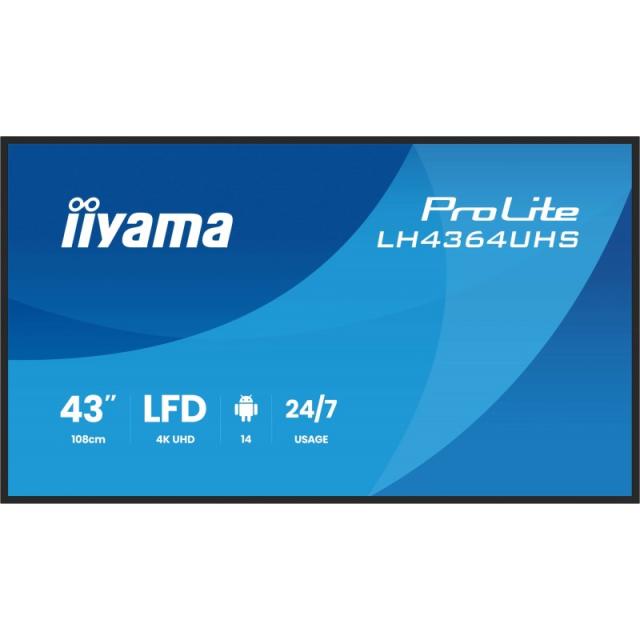 iiyama - LH4364UHS-B1AG pantalla de señalización Pantalla plana para señalización digital 109,2 cm (43") LED Wifi 500 cd / m² 4K