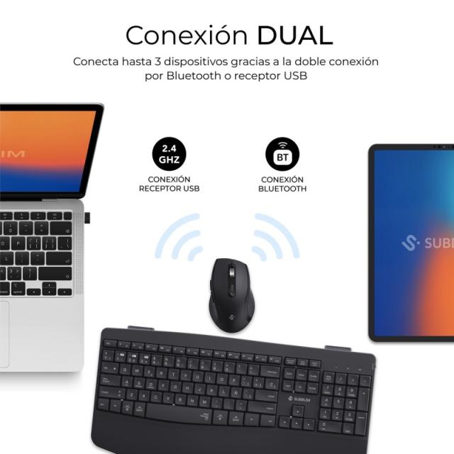 SUBBLIM - Teclado con ratón COMBO DUAL OFFICE PROWAVE BLACK