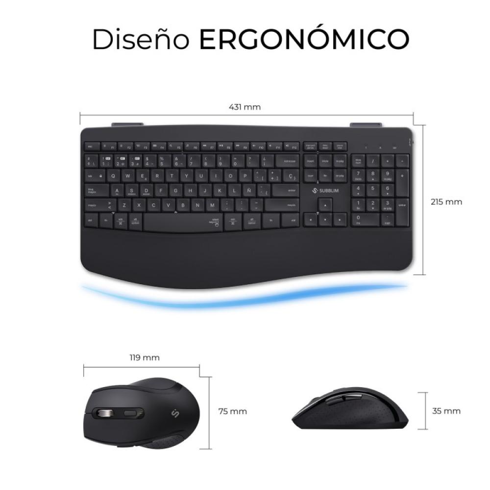 SUBBLIM - Teclado con ratón COMBO DUAL OFFICE PROWAVE BLACK