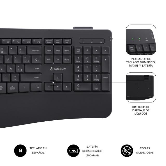SUBBLIM - Teclado con ratón COMBO DUAL OFFICE PROWAVE BLACK