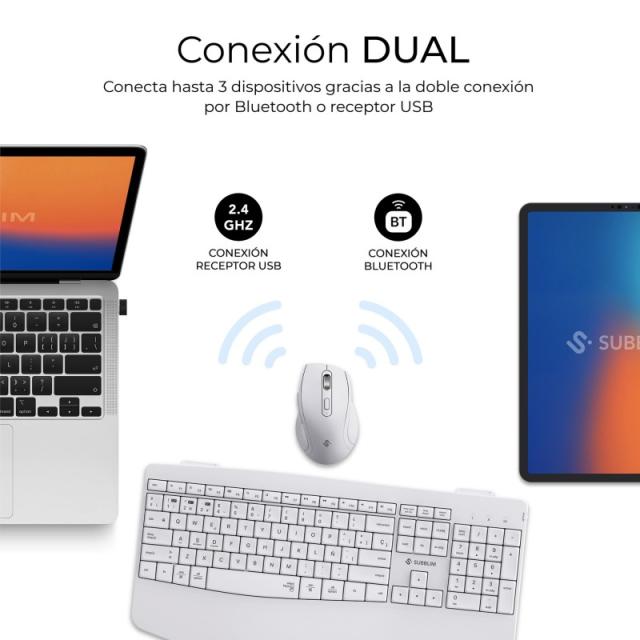 SUBBLIM - Teclado con ratón COMBO DUAL OFFICE PROWAVE WHITE