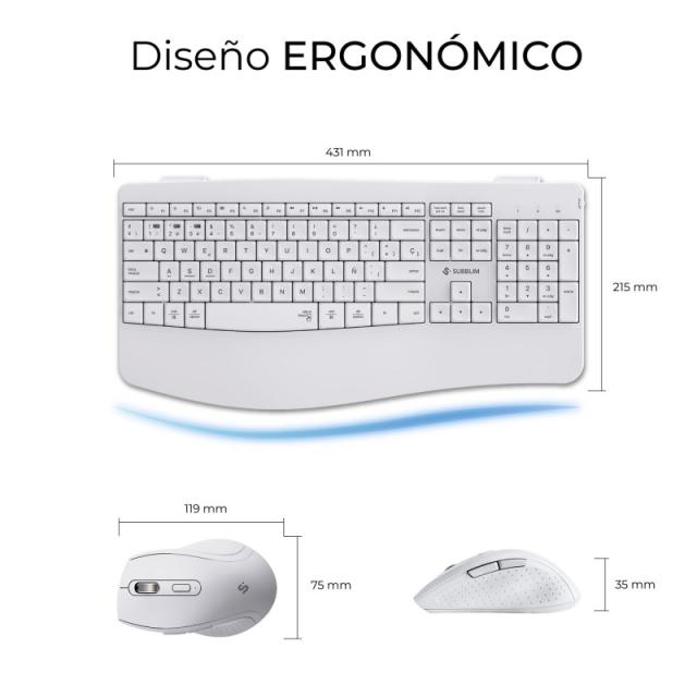 SUBBLIM - Teclado con ratón COMBO DUAL OFFICE PROWAVE WHITE