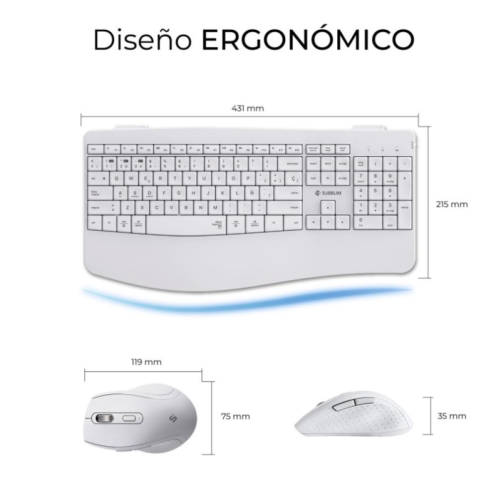 SUBBLIM - Teclado con ratón COMBO DUAL OFFICE PROWAVE WHITE