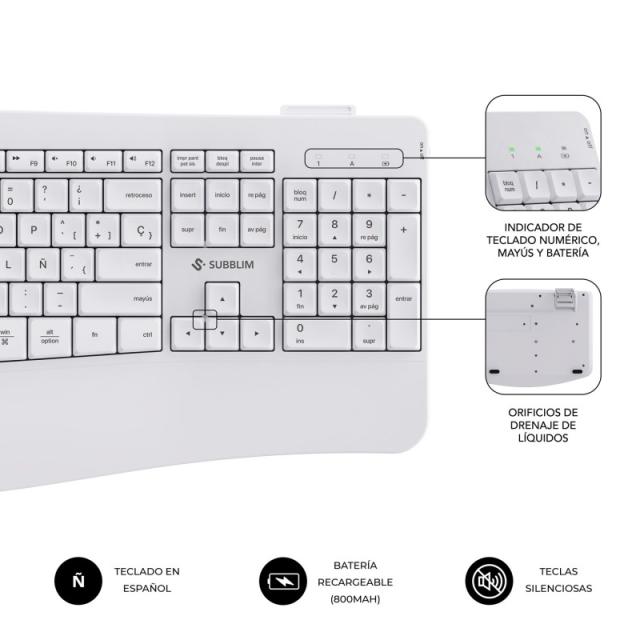 SUBBLIM - Teclado con ratón COMBO DUAL OFFICE PROWAVE WHITE