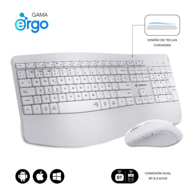 SUBBLIM - Teclado con ratón COMBO DUAL OFFICE PROWAVE WHITE