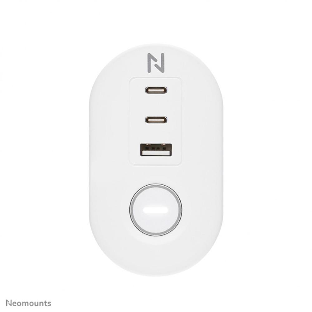 Neomounts - DS22-840WH6 Regleta de sobremesa con abrazadera y puertos USB-C y USB-A - carga rápida
