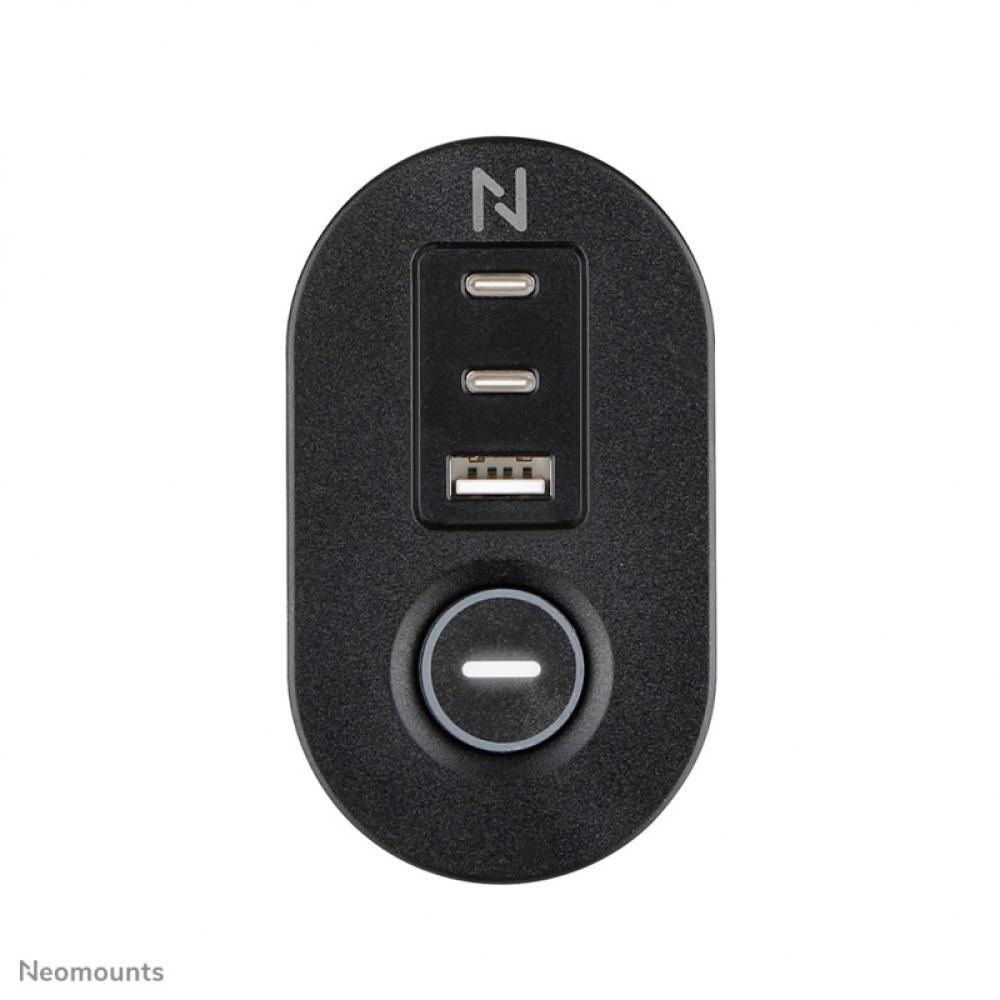 Neomounts - DS22-840BL6 Regleta de sobremesa con abrazadera y puertos USB-C y USB-A - carga rápida