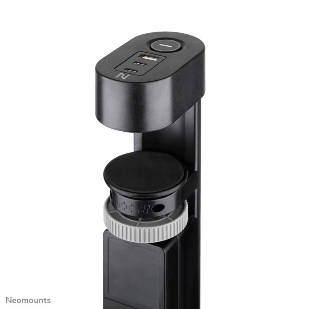 Neomounts - DS22-840BL6 Regleta de sobremesa con abrazadera y puertos USB-C y USB-A - carga rápida