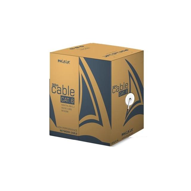 Phasak - Bobina de Cable de Red Cat.6 UTP LSZH Sólido AWG23 CCA 305M - PHR 6301