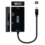 Nanocable - Conversor Mini DisplayPort a VGA / HDMI, 3 en 1, DP 1.2/M-VGA/H-HDMI/H 4K, Negro, 15 cm