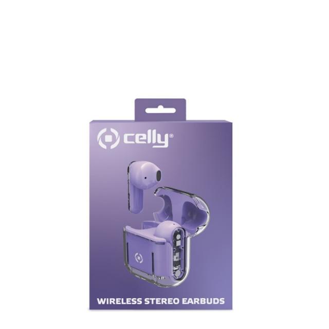 Celly - SHEER Auriculares True Wireless Stereo (TWS) Dentro de oído Llamadas/Música Transparente, Violeta