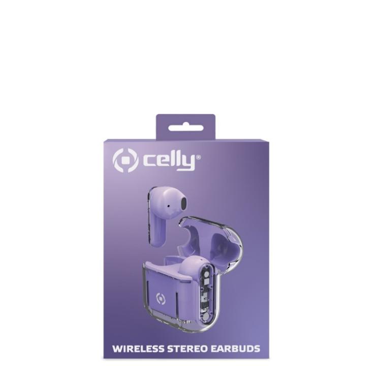 Celly - SHEER Auriculares True Wireless Stereo (TWS) Dentro de oído Llamadas/Música Transparente, Violeta