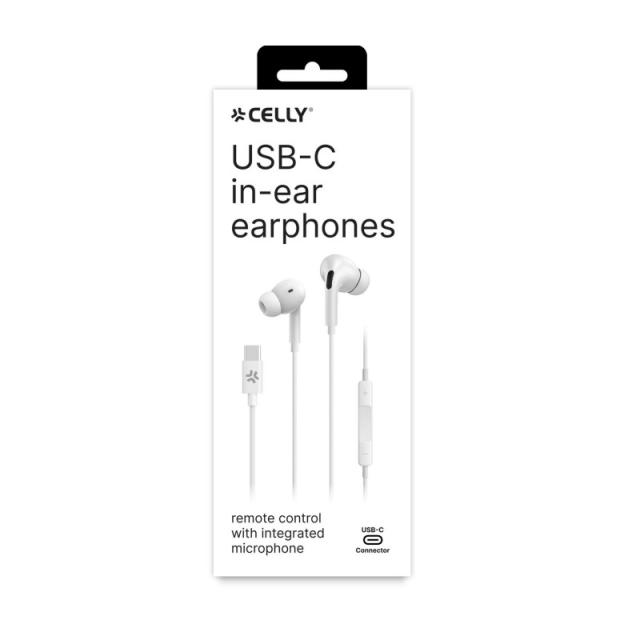 Celly - UP1200TYPECWH auricular y casco Auriculares Alámbrico Dentro de oído Llamadas/Música USB Tipo C Blanco