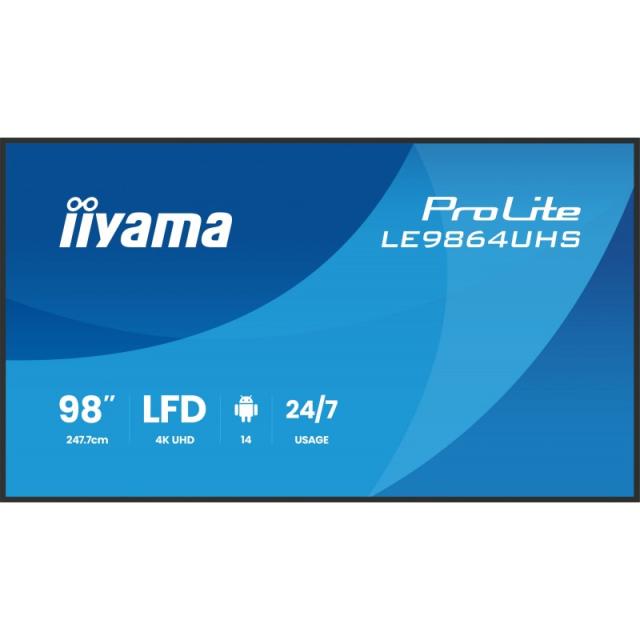 iiyama - LE9864UHS-B1AG pantalla de señalización Pantalla plana para señalización digital 2,49 m (98") Wifi 500 cd / m² 4K Ultra