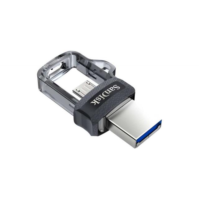 SanDisk - Ultra Dual m3.0 unidad flash USB 32 GB USB Type-A / Micro-USB 3.2 Gen 1 (3.1 Gen 1) Negro, Plata, Transparente