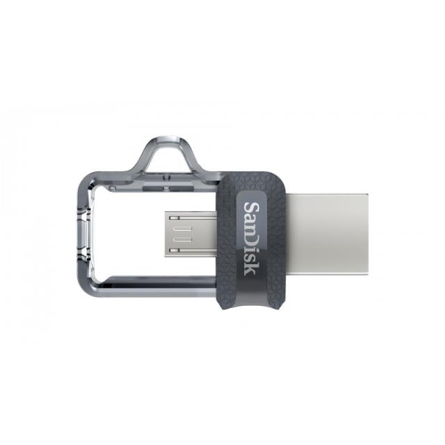 SanDisk - Ultra Dual m3.0 unidad flash USB 32 GB USB Type-A / Micro-USB 3.2 Gen 1 (3.1 Gen 1) Negro, Plata, Transparente