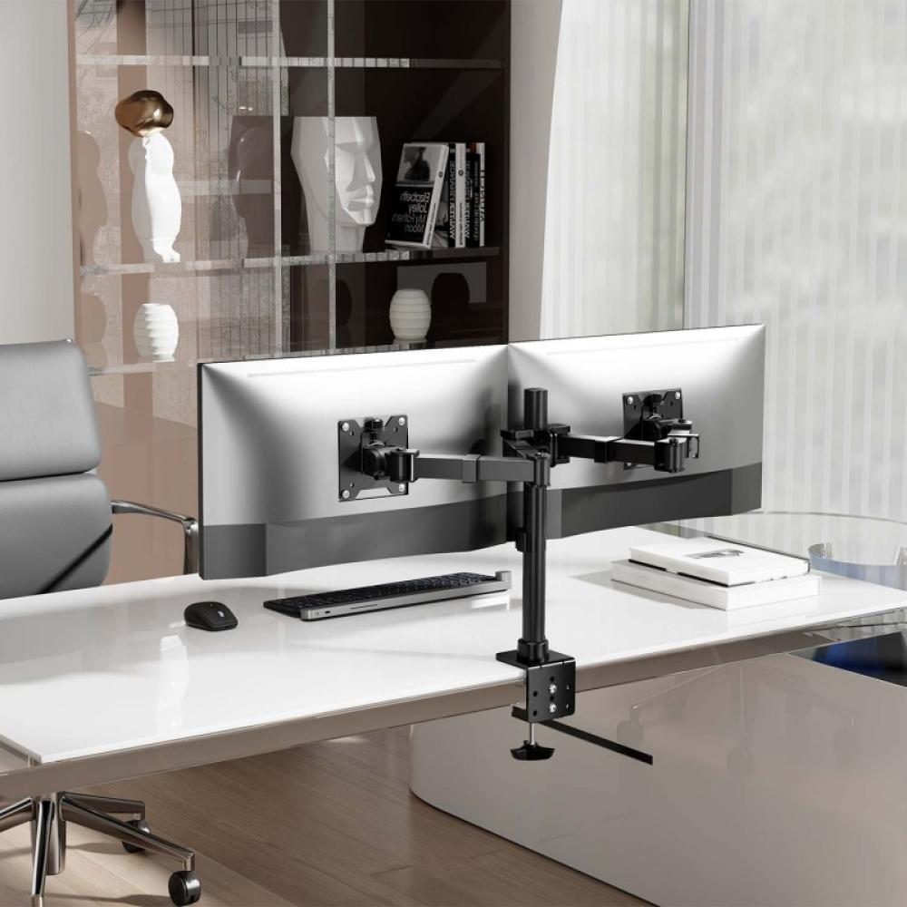 AISENS - Soporte de Mesa Eco Giratorio e Inclinable para Monitor/TV 20kg (3 Pivotes, 2 Brazos) de 17"-35", Negro