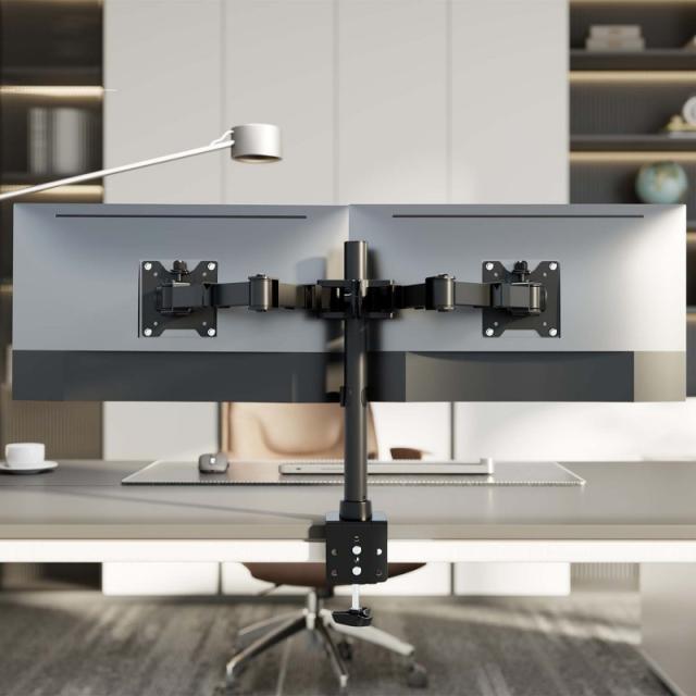 AISENS - Soporte de Mesa Eco Giratorio e Inclinable para Monitor/TV 20kg (3 Pivotes, 2 Brazos) de 17"-35", Negro