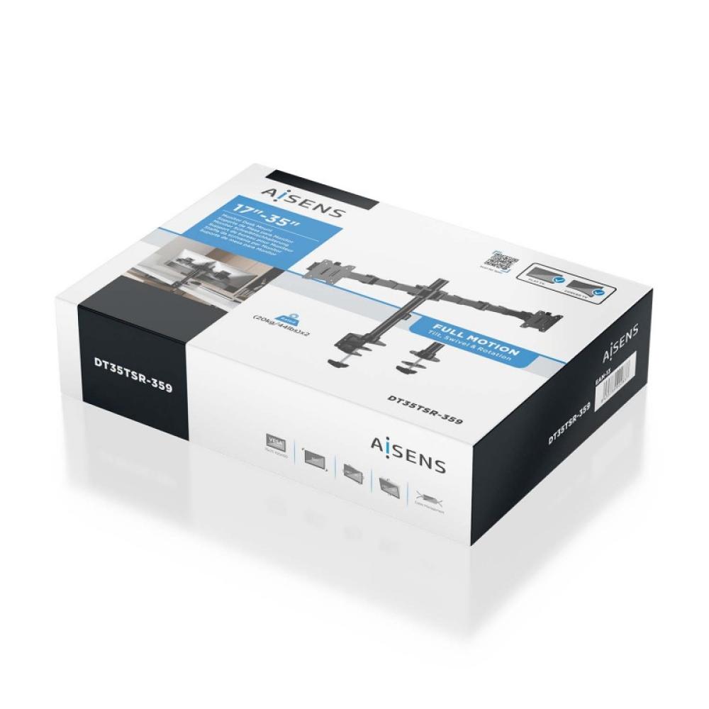 AISENS - Soporte de Mesa Eco Giratorio e Inclinable para Monitor/TV 20kg (3 Pivotes, 2 Brazos) de 17"-35", Negro