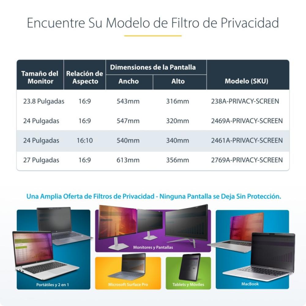 StarTech.com - Filtro de Privacidad 16:10 para Monitor de 24" - Colgante - Protector Acrílico de Pantalla - Ángulo de Visión de