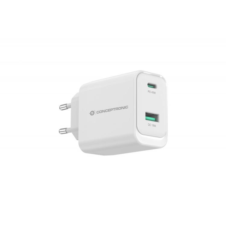 Conceptronic - ALTHEA20W45 cargador de dispositivo móvil Universal Blanco Corriente alterna Carga rápida Interior
