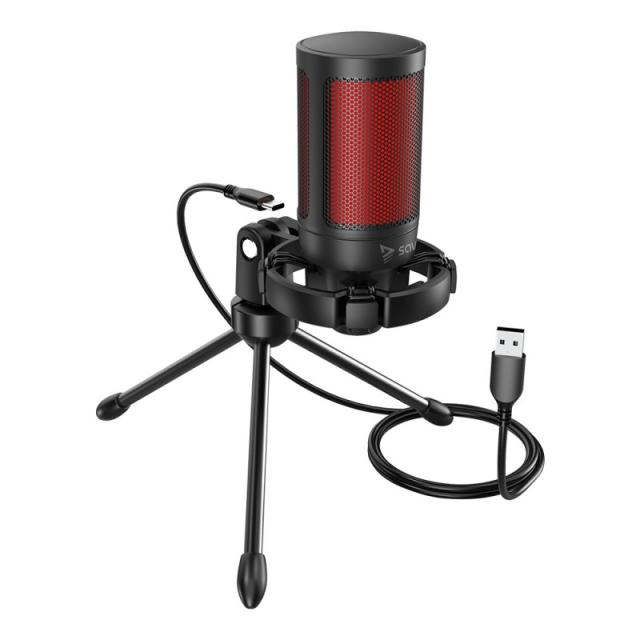 Savio - wired gaming microphone with backlight tripod USB SONAR PRO Negro, Rojo Micrófono para videoconsola